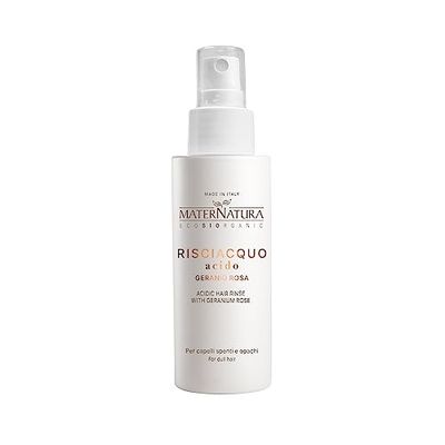 Maternatura, Rinçage Acide pour Cheveux au Géranium Rose, Spray de Rinçage Final aux Acides de Fruits pour Éliminer les Résidus de Calcaire, Prêt à l'Emploi, Bio, Made in Italy - 150 ml