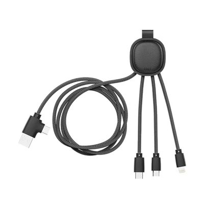 Xoopar Multi USB-kabel 4-in-1 USB-C,USB,Lightning,Micro USB - Iné Smart 1m lang - NFC-functie in gerecycled leer voor het opladen van Iphone, Samsung,Huawei,Xiaomi,LG - Zwart