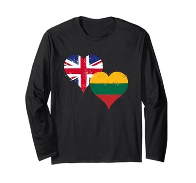 Vintage Bandiera Lituania e Bandiera Regno Unito per Lituano Maglia a Manica