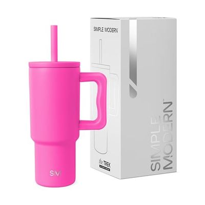 Simple Modern Kids 24 oz Tumbler with Handle and Silicone Straw Lid | Spill Proof and Leak Resistant | Reusable Stainless Steel Cup | Gift for Kids Boys Girls | Trek | 710ml | Raspberry Vibes