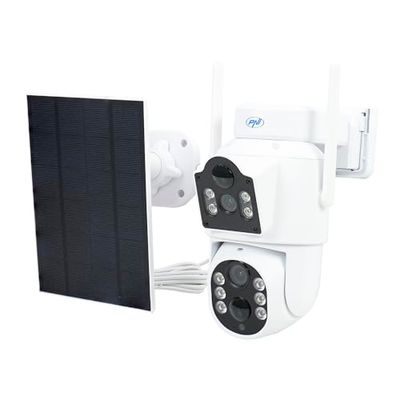 PNI Telecamera di videosorveglianza IP792, doppio obiettivo 2MP + 2MP, pannello solare 3W, batteria integrata da 6000 mAh, rilevamento del movimento, slot per schede micro SD, visione notturna, audio