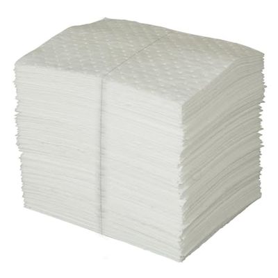 SPC® by Brady Feuilles Absorbantes pour Huiles – Lot de 100 Feuilles Blanches, Légères, 1 Couche, Technologie MAXX, Hydrophobes et Haute Absorption, 40 cm x 50 cm