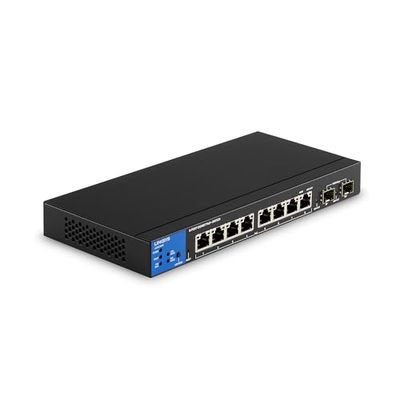 Linksys LGS310MPC-EU Switch di rete Gigabit PoE+ 100 W a 8 porte, 2 porte di uplink Gigabit SFP, smart switch gestito, sdoppiatore Ethernet con chassis in metallo, montaggio su parete o scrivania