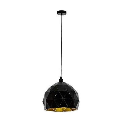 Eglo Roccaforte Candeeiro suspenso de 1 holofote, candeeiro suspenso de metal preto e dourado, casquilho E27, diâmetro de 30 cm