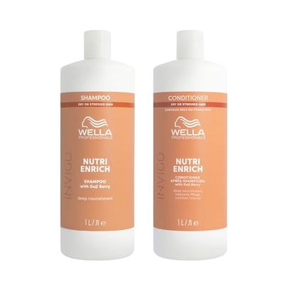 Wella Professionals Deep Nourishing Professional Hair Care Duo for Dry & Damaged Hair, Invigo Nutri-Enrich Shampoo 1L & Conditioner 1L Bundle
