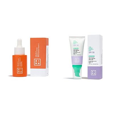 3INA MAKEUP - Vegan - The Vit C Orange Serum + The Every Single Day SPF50-15% di vitamina C stabilizzata - Crema solare SPF 50 - Skincare Set