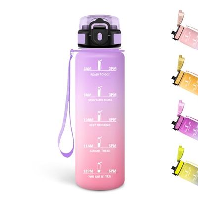 Motswedi Botella Agua Niños, 500ml, a Prueba de Fugas, Cantimplora, Sin BPA, Botella Agua Gimnasio, con Marca de Tiempo, Cantimplora Infantil para Bicicleta, Yoga, Oficina, Violeta Claro & Rosa Claro