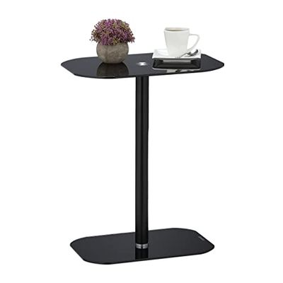 Relaxdays Side Table, H x W x D: Approx. 54.5 x 44.5 x 29.5 cm, Rounded Corners, Glass & Metal, Black