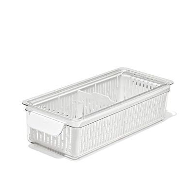 OXO Good Grips Conservador de Productos: Contenedor Largo: Mantiene las Verduras Frescas por Más Tiempo + Divisor Ajustable + Canasta Removible para Circulación de Aire + Diseño Modular Apilable