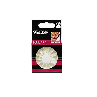 Glam'Up Paris - Roue Carrousel Nail Art – Décoration Ongles - Accessoires Manucure - Beauty Carrousel 3D - Boîte à Compartiments et Couvercle Rotatif - N°77-6 - Perles Blanches
