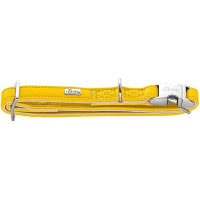 HUNTER Hondenhalsband Amalfi ALU-Strong, kleur: geel, kunstleer in nappa-look, veganistisch, traploos verstelbaar, met aluminium sterke sluiting, Made in Germany, maat 30-45 / M