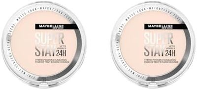 Maybelline Powder Foundation, Long-lasting 24H Wear, Medium to Full Coverage, Transfer, Water & Sweat Resistant, SuperStay 24H Hybrid Powder Foundation, 03 (Pack of 2)