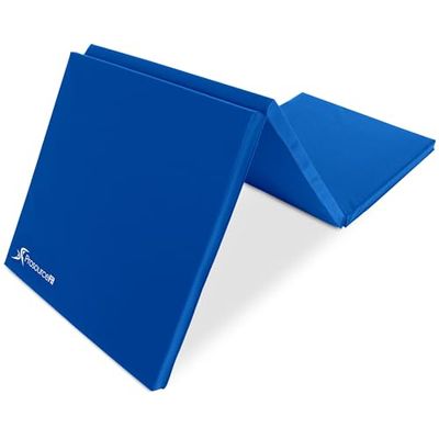ProsourceFit Tri-Fold opvouwbare dikke oefenmat 15,5 cm x 2 cm met handgrepen voor MMA, gymnastiek core work-outs, blauw