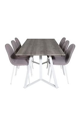 Venture Home GR20283 Polar & Marina Gastronomía Mesa con 6 Sillas, 180 cm Longitud x 90 cm Anchura x 75 cm Altura, Naturaleza/Gris