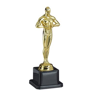 relaxdays Troféu para crianças, suporte quadrado, coroa de vencedor, Hollywood, presente, 18 cm, dourado