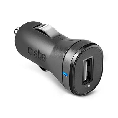 SBS Caricatore da Auto 5W Compatto e Leggero, Caricabatterie con 1 Uscita USB da 1A, Adatto anche per Camion, Furgone, VAN, Pullman