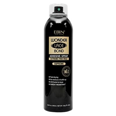 EBIN NEW YORK Wonder Lace Bond Adhesive Spray Supreme - Extreme Firm Hold 180ml | Supreme Use, Fast Drying, No Residue, No Build-up, Powerful Hold, All-day Hold, Easy Daily Wig Install