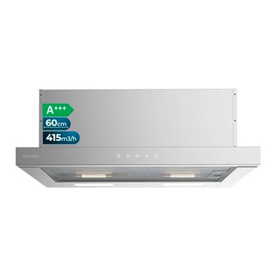 Cecotec Campana Extractora Telescópica 60cm Bolero Flux TLT 604000 Inox A+++. Succión 415m3/h, Motor DC, 3 Velocidades, SS Touch Control, Acabado Inoxidable, Luz LED, Filtros de Aluminio y Carbono
