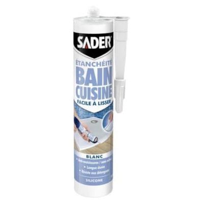 Mastic Silicone Sader Bain et Cuisine Facile à Lisser 280 ml, Blanc