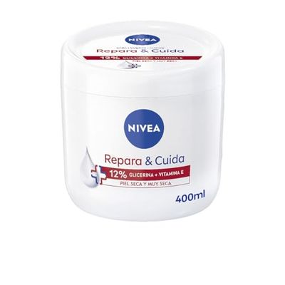 NIVEA Ripara & Care Crema Idratante Corpo Viso e Mani (1 x 400 ml), Crema Idratante 72 h con Glicerina e Vitamina E pura, per Pelle secca e molto secca
