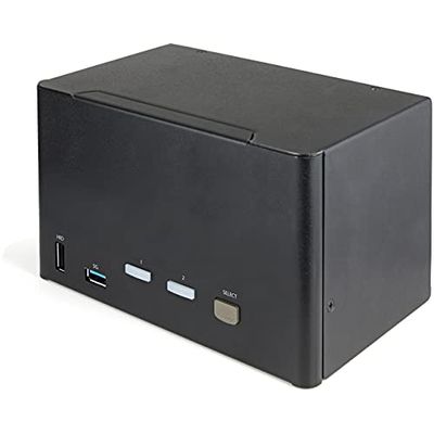 StarTech.com Switch KVM 2 Ports Quadruple Écran DisplayPort - 4K 60Hz UHD HDR - Hub KVM 4K DP 1.2 - 2x USB 3.0 (5Gbps) & 4x USB 2.0 HID, Audio - Commutation Raccourci Clavier - TAA (SV231QDPU34K)