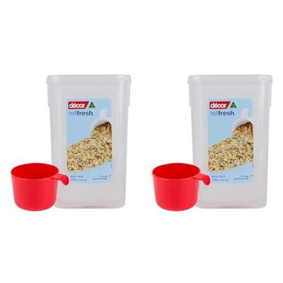 Décor Tellfresh Tall Storage Container with Pantry Scoop | Large Airtight Container | Practical & Stackable Design | 1.75L Capacity (Pack of 2)