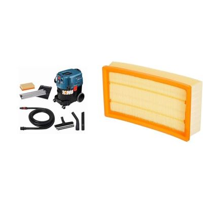 Bosch Professional Gas 35 L AFC - Aspirador seco/húmedo (254 mbar, depósito 35 l, Clase Polvo L, Manguera 5m) + Bosch 2 607 432 034 - Filtro de Pliegues Plano de poliéster - für Gas 35-55 (Pack de 1)