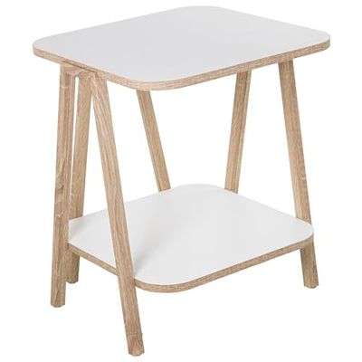 DRW Mesa Auxiliar con balda de Madera en Blanco y Roble 38x38x1,8cm