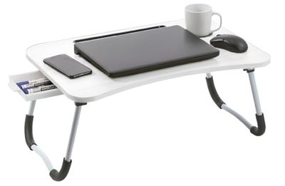 FORNOR 29265 Table D'ORDINATEUR Pliante. Blanc + Plateau 60x 40x 26cm