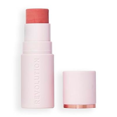 Revolution, Skin Silk Marble Blush Stick, Colorete en Barra con Color Modulable para Mejillas, Ojos y Labios, Fórmula en Crema a Polvo, Vegano y Libre de Crueldad, Peachy Pink, 4.5g