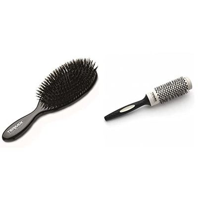 Termix, Cepillo de Pelo Neumático Grande con Cerdas de Jabalí, Negro + Evolution Soft Ø32- Cepillo térmico redondo con fibras especialmente diseñadas
