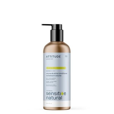 ATTITUDE Gentle Volumizing Conditioner for Sensitive Skin, Enriched with Oats, Dermatologically Tested, Vegan, Unscented, Aluminum Bottle, 473 mL