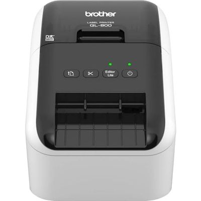 Brother QL-800, Imprimante d'étiquettes, Fonction d'impression Rouge-Noir, Interface USB, Impression de codes-barres, Découpeuse automatique, Imprime jusqu'à 62 mm de largeur