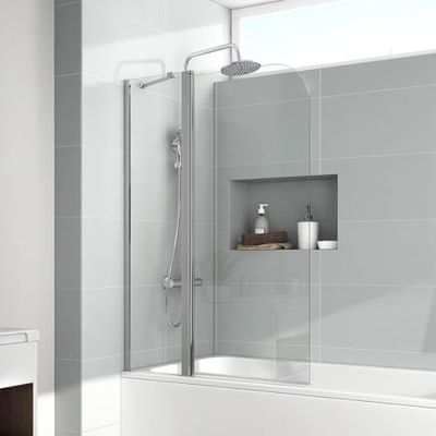 EMKE Douchescherm voor badkuip, 100 x 140 cm, douchewand voor badkuip, douchewand, badkuip, 6 mm, veiligheidsglas, opzetstuk