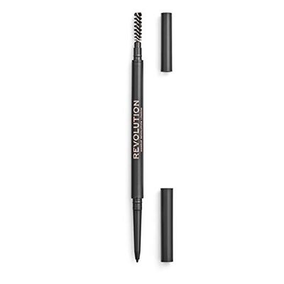 Makeup Revolution, Precise Brow Pencil, Lápiz de cejas de doble punta y pincel en espiral, punta fina, marrón medio, 9g