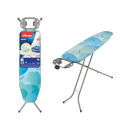 Vileda Smart - tábua de passar com pernas antiderrapantes, ideal para espaços reduzidos, lava azul, altura ajustável até 91 cm. Dimensões: 114 x 34 cm