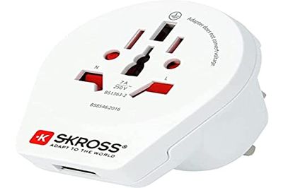 SKROSS | 1.500267 | World to UK USB | Reisadapter 1 USB-aansluiting, UK-stekker en universele aansluiting - Spanning en vermogen: 100V – 700W / 250V – 1750W - Bescherming tegen elektrische schokken