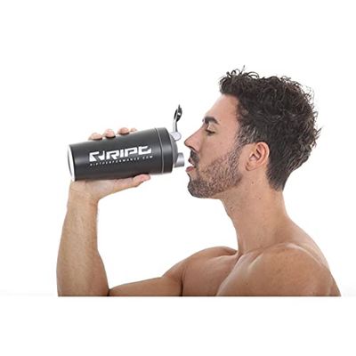 Ript Performance Unisex Gym Workout Training Protein Mixer Multi Purpose Stainless Steel Metal Black/Grey, One Size, Shaker Bottle