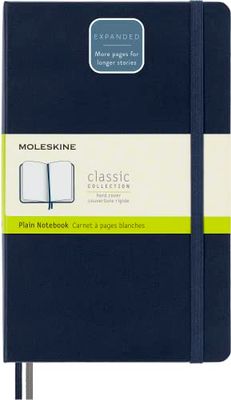 Moleskine - Classic Notebook Expanded, Plain Notebook, Hard Cover and Elastic Closure, Size Large 13 x 21 cm, Colour Sapphire Blue, 400 Pages