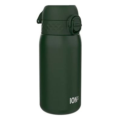 ION8 Botella Agua Inox Ligero para Niños, 400ml, Sin Aislamiento, a Prueba de Fugas, Fácil de Abrir, Cerradura Segura, Aptas para Lavavajillas, Fácil de Limpiar, Resistente a Rayones, Verde Oscuro