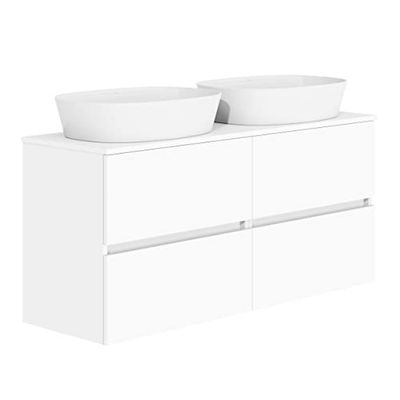 Baikal Mueble de Baño Onyx, 2 cajones, suspendido en Pared, con Lavabo cerámico. Mueble Montado, Melamina 16,Mueble F39 + Top + Lavabo 60+60 cm Blanco