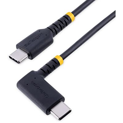 StarTech.com Câble de Charge USB C de 1m - Cordon USB-C, 60W PD 3A - Câble USB C Coudé Noir - Fibre Aramide Robuste - Câble USB 2.0 Type C - Chargeur Rapide USB C (R2CCR-1M-USB-CABLE)