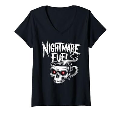 Donna Nightmare Fuel Skeleton Tazza Decaf Coffee Lover Maglietta con Collo a V
