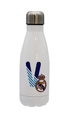 Real Madrid butelka na wodę ze stali nierdzewnej, szczelne zamknięcie, z literą V w kolorze niebieskim, 550 ml, kolor biały, oficjalny produkt (CyP Brands)