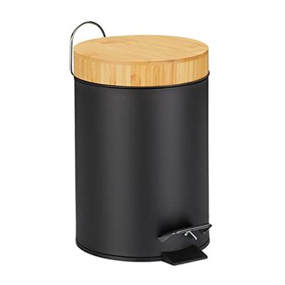 Relaxdays Bathroom Pedal Bin, 3 L, Rubbish Disposal, Soft Close, Sanitary Waste, with Lid, 24.5 x 17 x 23 cm, Black, Iron