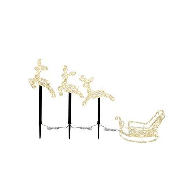 Konstsmide Tira de luces LED de acrílico, set 3 renos, tamaño del carro 40 x 25 x 16 cm, 60 diodos, 24 V transformador exterior, cable transparente 4447-103