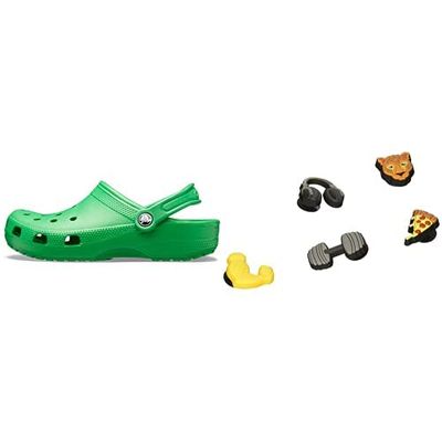 Crocs Classic, Zoccoli Unisex - Adulto, Verde (Grass Green), 48/49 EU + Get Swole 5 Pack, Charm Decorativi per Scarpe, Multicolore