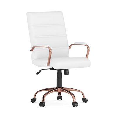 Flash Furniture Executive Swivels, rama z białej skóry/różowego złota, 61 cm gł. x 58 cm szer. x 103 cm wys