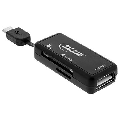 InLine Dual Flex 66776 OTG-kortläsare för SD MicroSD med USB-port och 2 kortplatser svart
