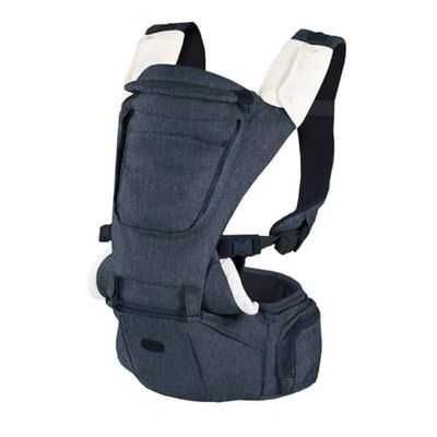 Chicco Hip Seat Carrier Ergonomisk Bärsele från 0 månader till 15 kg, med avtagbar styv bas, vadderade axelremmar - Denim